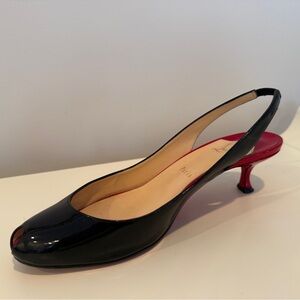 Christian Louboutin Patent Leather Colorblock Sling Back Peep-Toe Pumps, Size 39